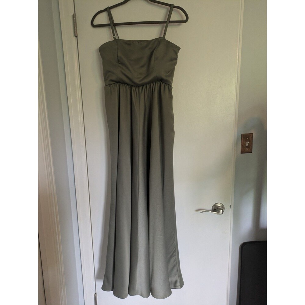 BHLDN - Elsie Straight Neck Satin A-Line Gown Size US 10 Anthropologie - Picture 4 of 11
